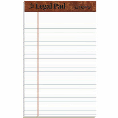 TOPS The Legal Pad Writing Pad - 50 Sheets - Double Stitched - 0.28" Ruled - 16 lb Basis Weight - Jr.Legal - 5" x 8" She