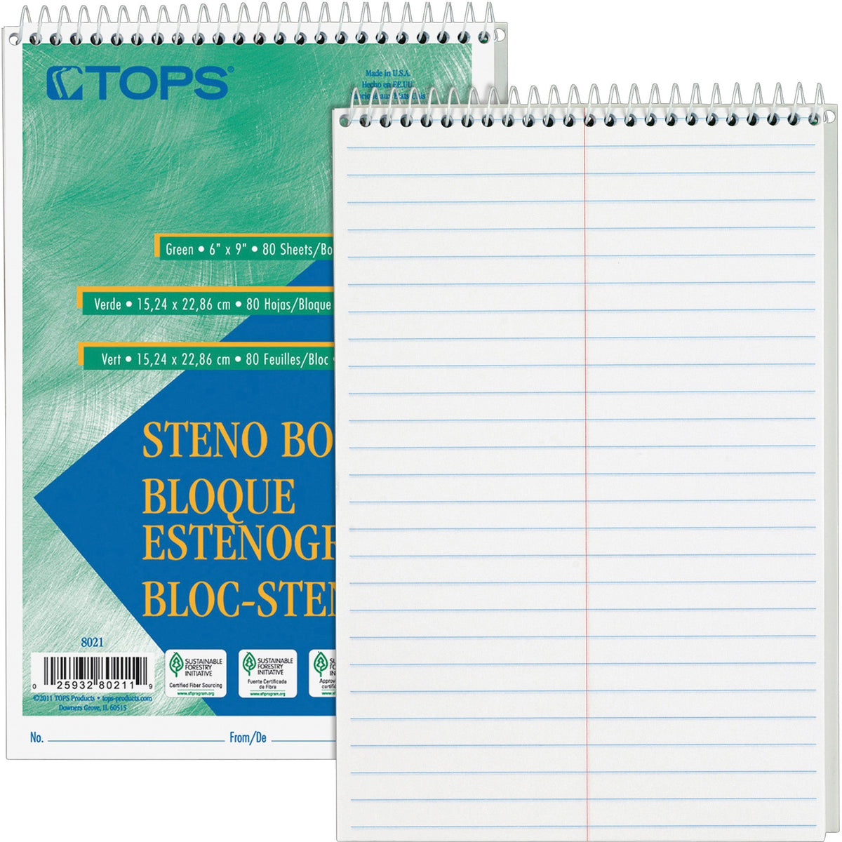 TOPS Steno Books - 80 Sheets - Wire Bound - Gregg Ruled Margin - 6" x 9" Sheet Size - White Paper - Hardboard Cover - Wi