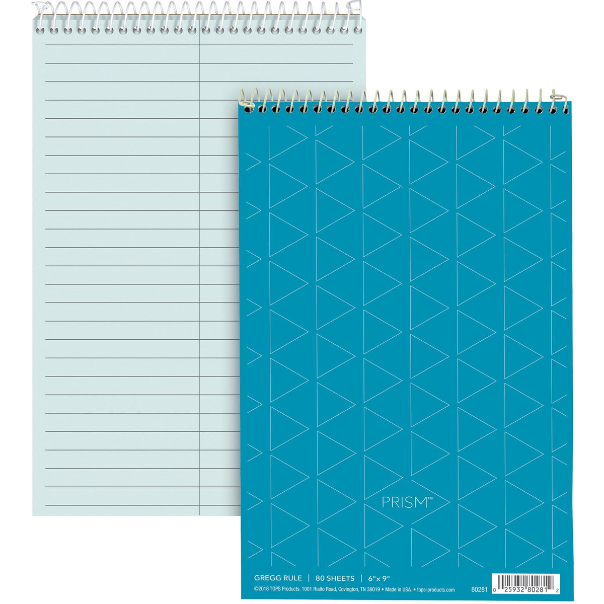 TOPS Prism Steno Books - 80 Sheets - Wire Bound - Gregg Ruled Margin - 6" x 9" Sheet Size - Blue Paper - Perforated, Sti