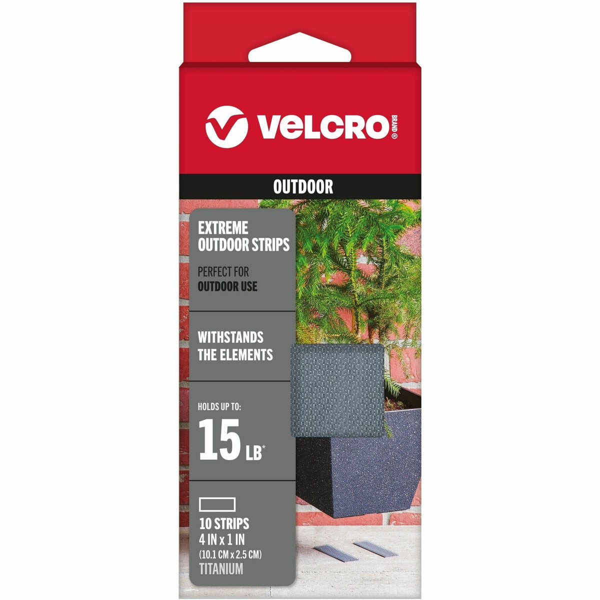 VELCRO® Extreme Outdoor 4in x 1in Strips Titanium 10 ct - 4" Length x 1" Width - Titanium - Polyester - 10 / Pack