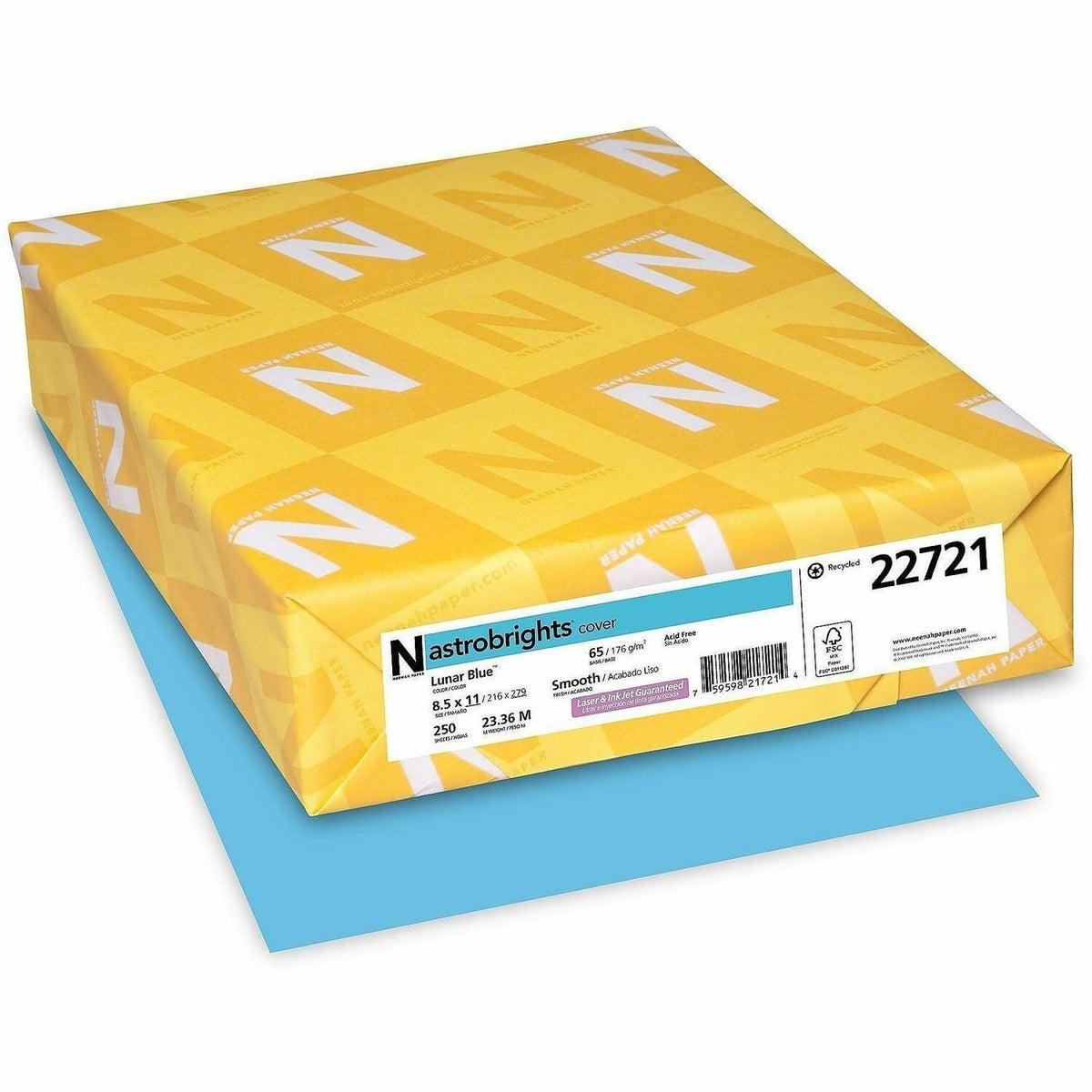 Astrobrights Colour Copy Paper -Lunar Blue - Letter - 8 1/2" x 11" - 65 lb Basis Weight - Smooth - Green Seal - 1 Pack