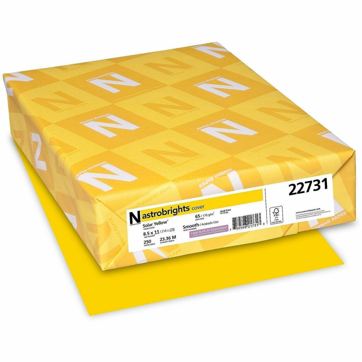 Astrobrights Colored Cardstock - Solar Yellow - Letter - 8 1/2" x 11" - 65 lb Basis Weight - Smooth - FSC - 1 Pack