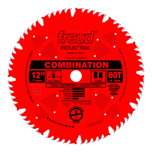 Freud 12 in. D X 1 in. Combination TiCo Hi-Density Carbide Combination Saw Blade 60 teeth 1 pk