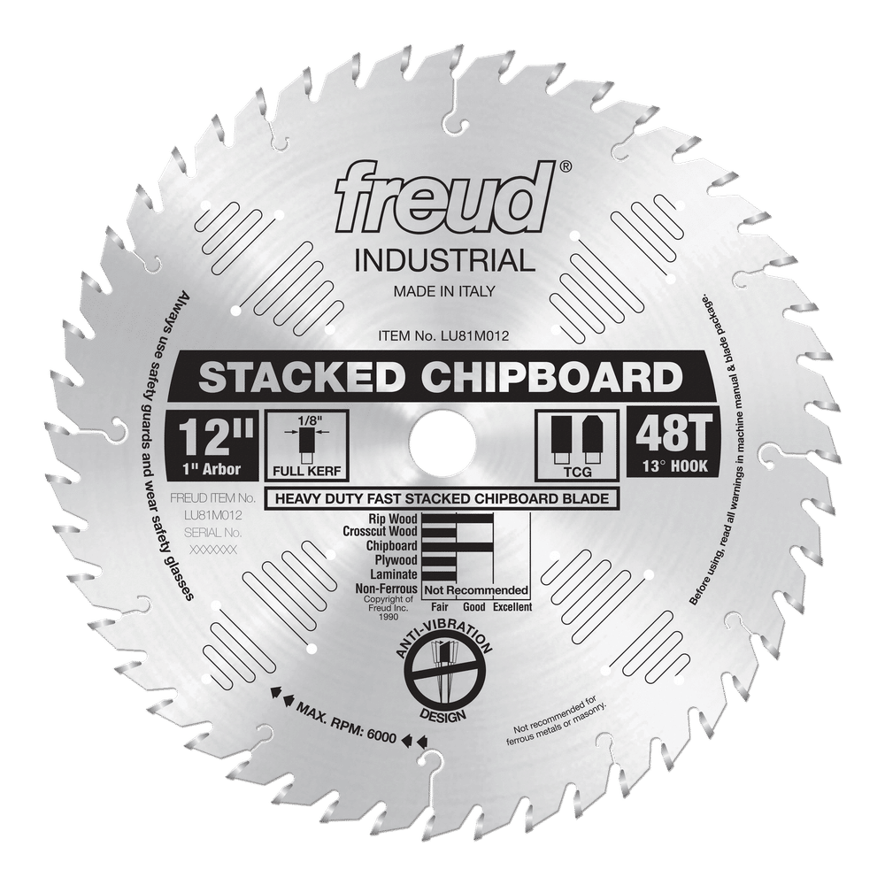 Freud 12 in. D X 1 in. HD Stacked Chipboard TiCo Hi-Density Carbide Saw Blade 48 teeth 1 pk