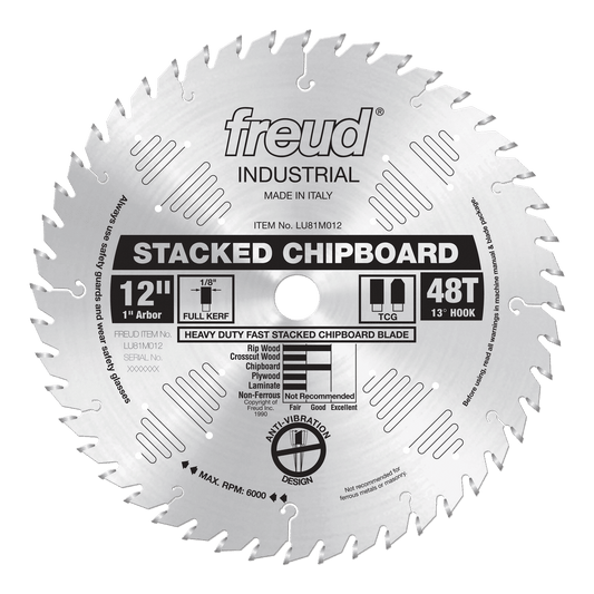Freud 12 in. D X 1 in. HD Stacked Chipboard TiCo Hi-Density Carbide Saw Blade 48 teeth 1 pk