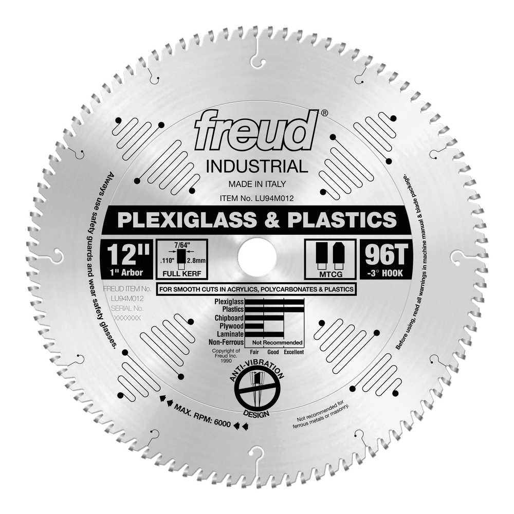 Freud 12 in. D X 1 in. Plastics TiCo Hi-Density Carbide Circular Saw Blade 96 teeth 1 pk