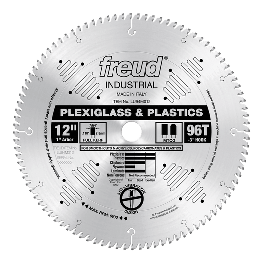 Freud 12 in. D X 1 in. Plastics TiCo Hi-Density Carbide Circular Saw Blade 96 teeth 1 pk