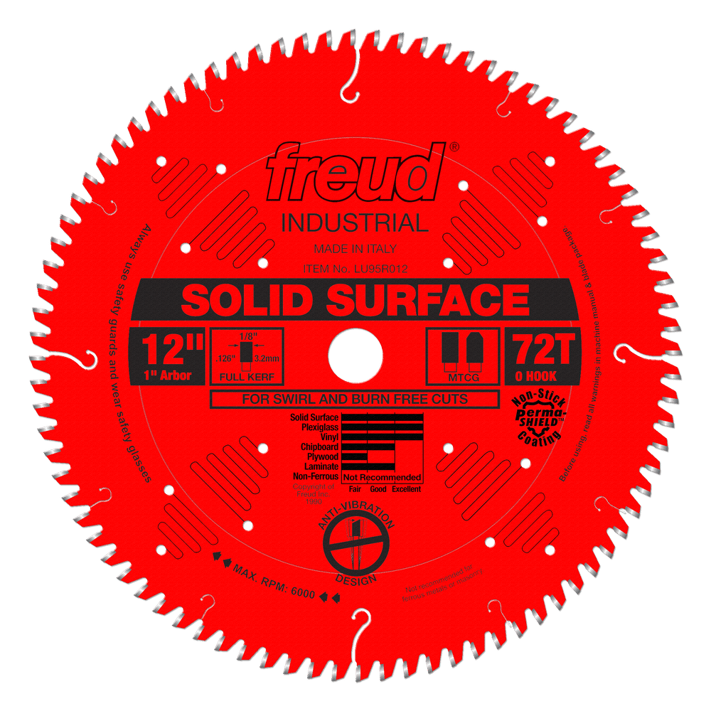 Freud 12 in. D X 1 in. Solid Surface TiCo Hi-Density Carbide Circular Saw Blade 84 teeth 1 pk