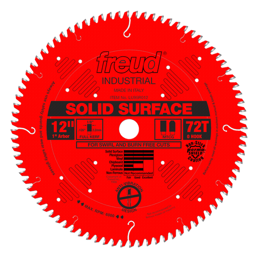 Freud 12 in. D X 1 in. Solid Surface TiCo Hi-Density Carbide Circular Saw Blade 84 teeth 1 pk