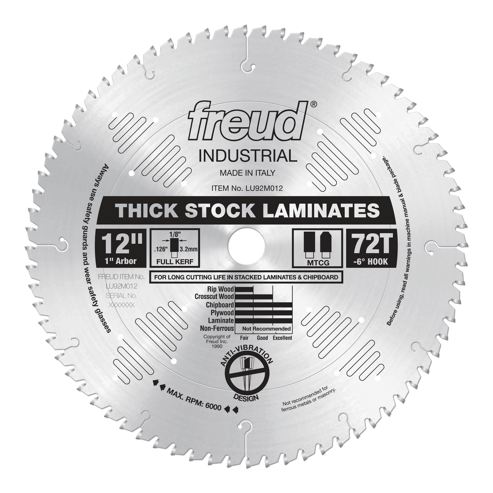 Freud 12 in. D X 1 in. Thick Laminate TiCo Hi-Density Carbide Circular Saw Blade 72 teeth 1 pk