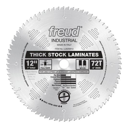 Freud 12 in. D X 1 in. Thick Laminate TiCo Hi-Density Carbide Circular Saw Blade 72 teeth 1 pk