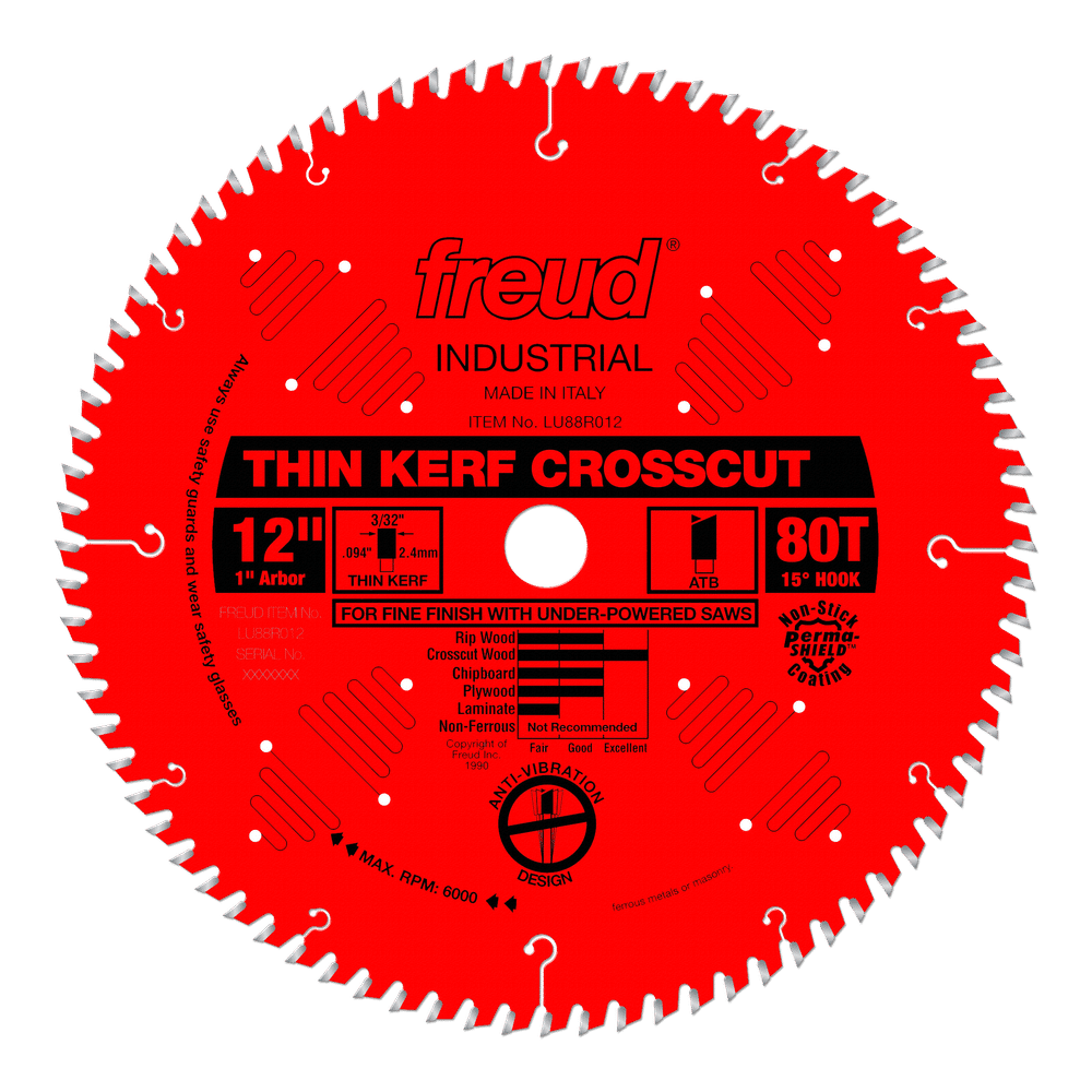 Freud 12 in. D X 1 in. Fine Finish Crosscut TiCo Hi-Density Carbide Table Saw Blade 80 teeth 1 pk