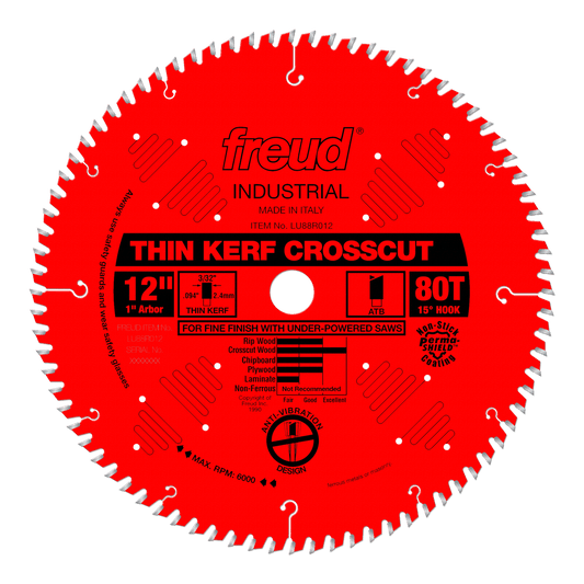 Freud 12 in. D X 1 in. Fine Finish Crosscut TiCo Hi-Density Carbide Table Saw Blade 80 teeth 1 pk