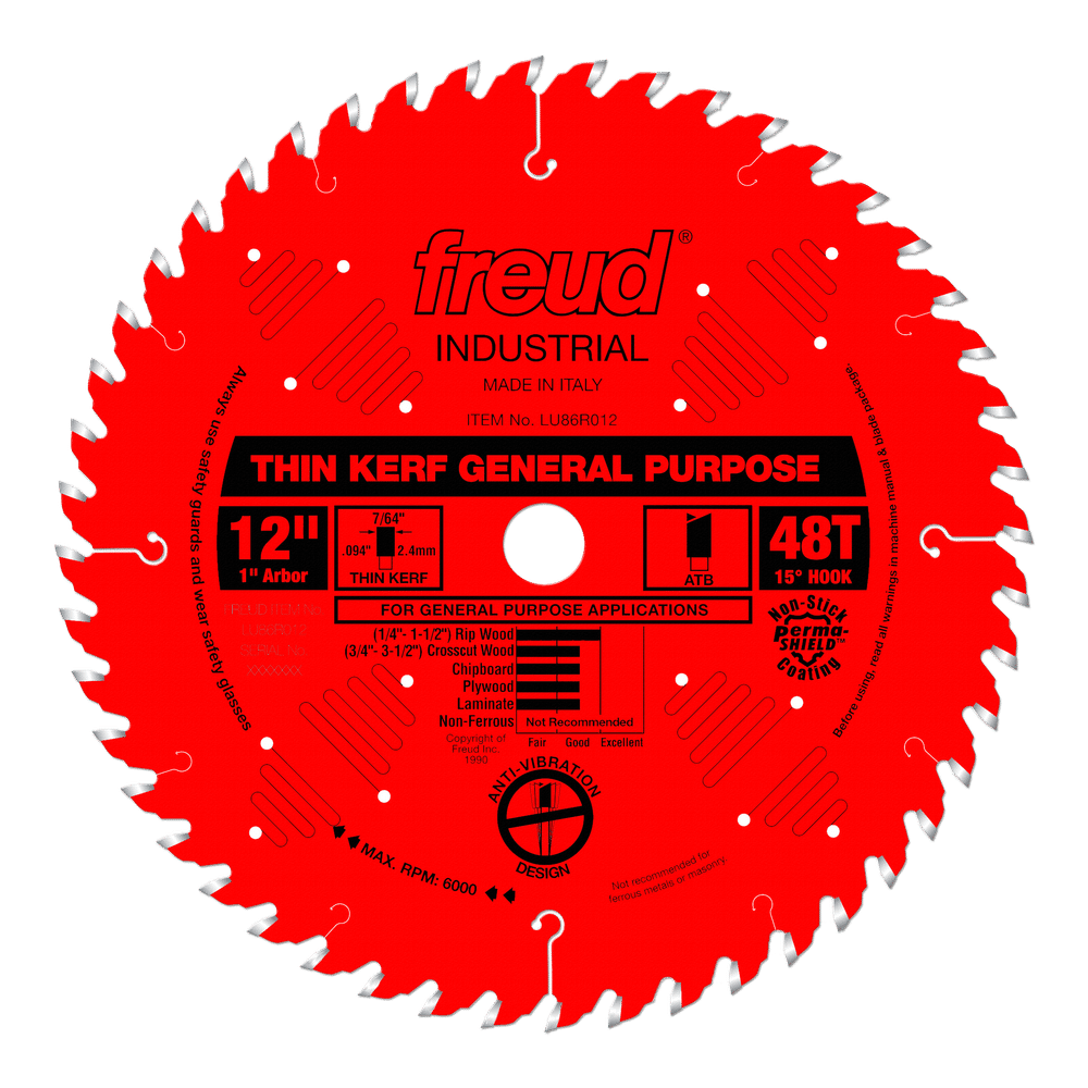 Freud 12 in. D X 1 in. Thin Kerf GP TiCo Hi-Density Carbide Circular Saw Blade 48 teeth 1 pk