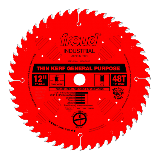 Freud 12 in. D X 1 in. Thin Kerf GP TiCo Hi-Density Carbide Circular Saw Blade 48 teeth 1 pk