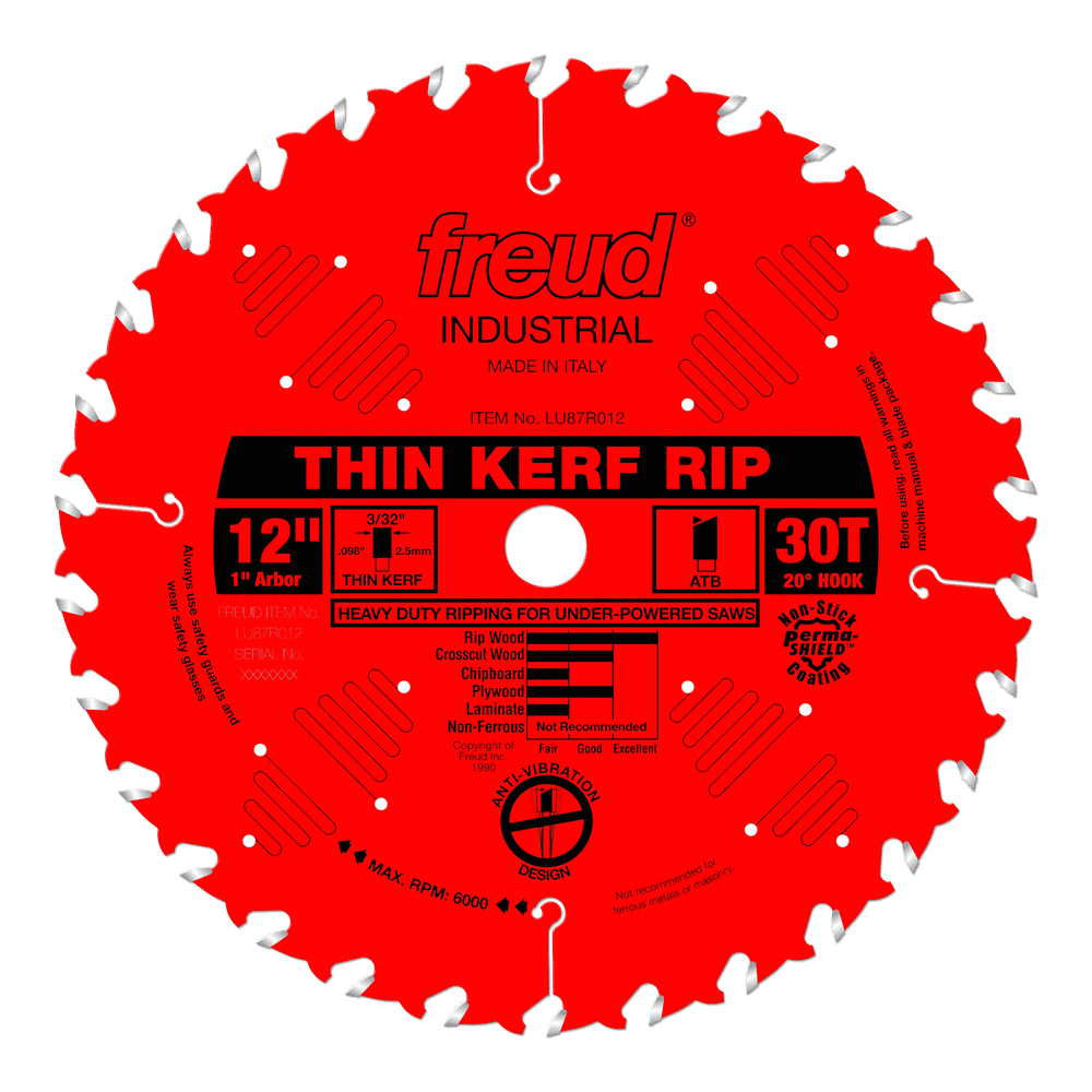 Freud 12 in. D X 1 in. Thin Kerf Rip TiCo Hi-Density Carbide Table Saw Blade 30 teeth 1 pk