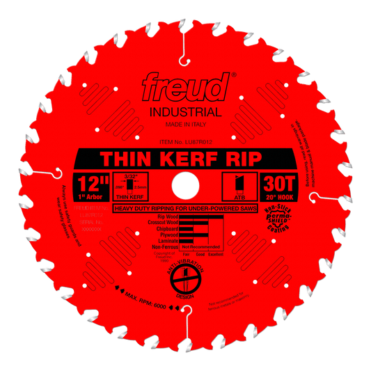 Freud 12 in. D X 1 in. Thin Kerf Rip TiCo Hi-Density Carbide Table Saw Blade 30 teeth 1 pk
