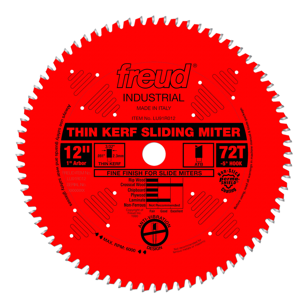 Freud 12 in. D X 1 in. Fine Finish TiCo Hi-Density Carbide Circular Saw Blade 72 teeth 1 pk