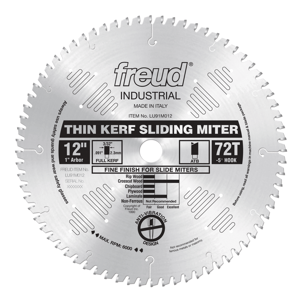 Freud 12 in. D X 1 in. Fine Finish TiCo Hi-Density Carbide Circular Saw Blade 72 teeth 1 pk
