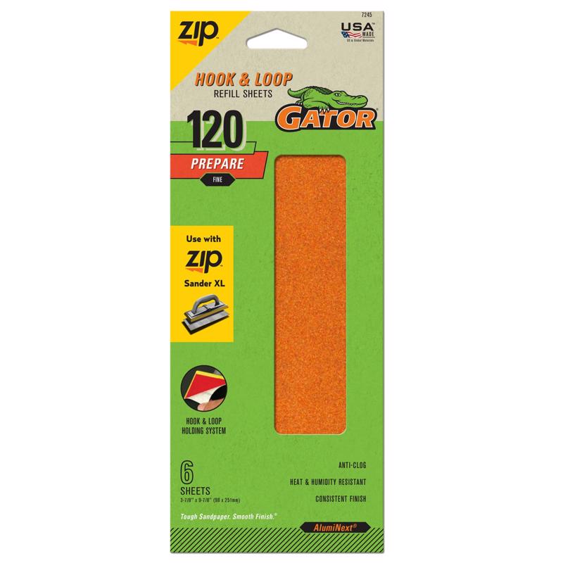 Gator Zip XL 9-1/2 in. L X 3-1/2 in. W 120 Grit Aluminum Oxide Sanding Sheet 6 pk