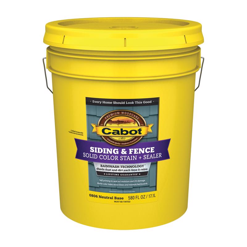 Cabot Siding & Fence Solid Tintable Neutral Base Water-Based Acrylic Stain and Sealer 5 gal