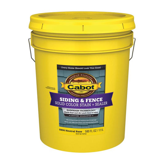 Cabot Siding & Fence Solid Tintable Neutral Base Water-Based Acrylic Stain and Sealer 5 gal