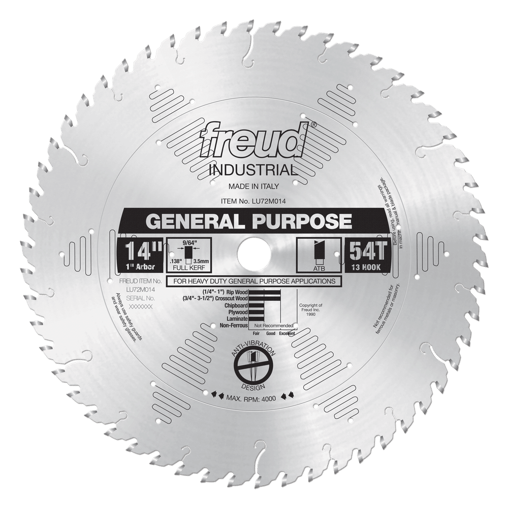 Freud 14 in. D X 1 in. General Purpose TiCo Hi-Density Carbide Circular Saw Blade 54 teeth 1 pk