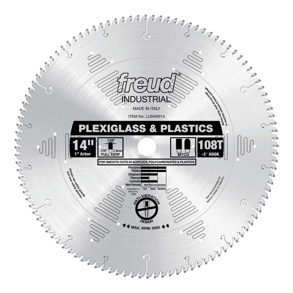 Freud 14 in. D X 1 in. Plastics TiCo Hi-Density Carbide Circular Saw Blade 108 teeth 1 pk