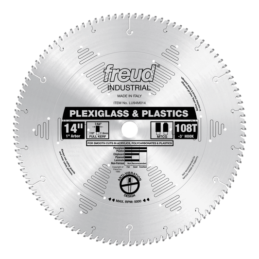 Freud 14 in. D X 1 in. Plastics TiCo Hi-Density Carbide Circular Saw Blade 108 teeth 1 pk