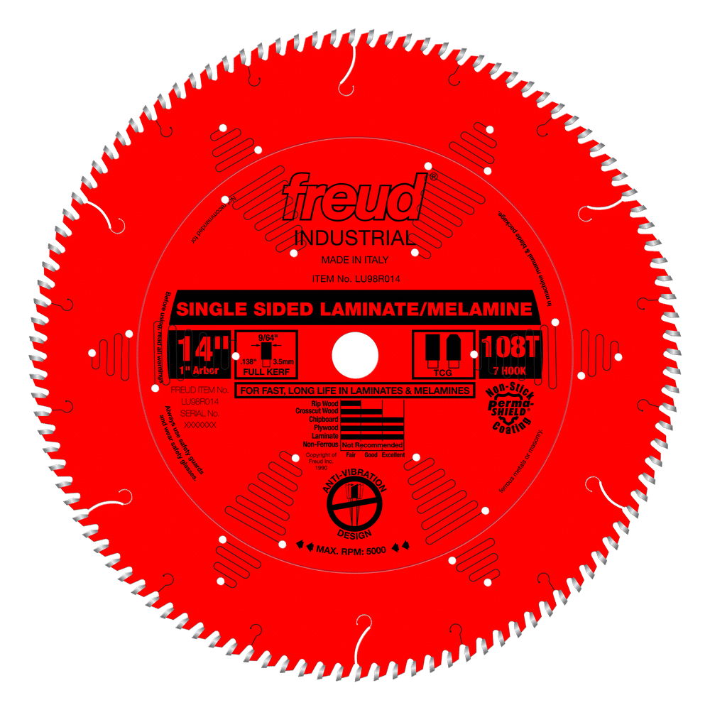 Freud 14 in. D X 1 in. Single Sided Laminates TiCo Hi-Density Carbide Saw Blade 108 teeth 1 pk