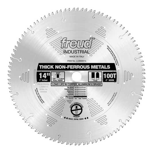Freud 14 in. D X 1 in. Thick Aluminum TiCo Hi-Density Carbide Circular Saw Blade 100 teeth 1 pk