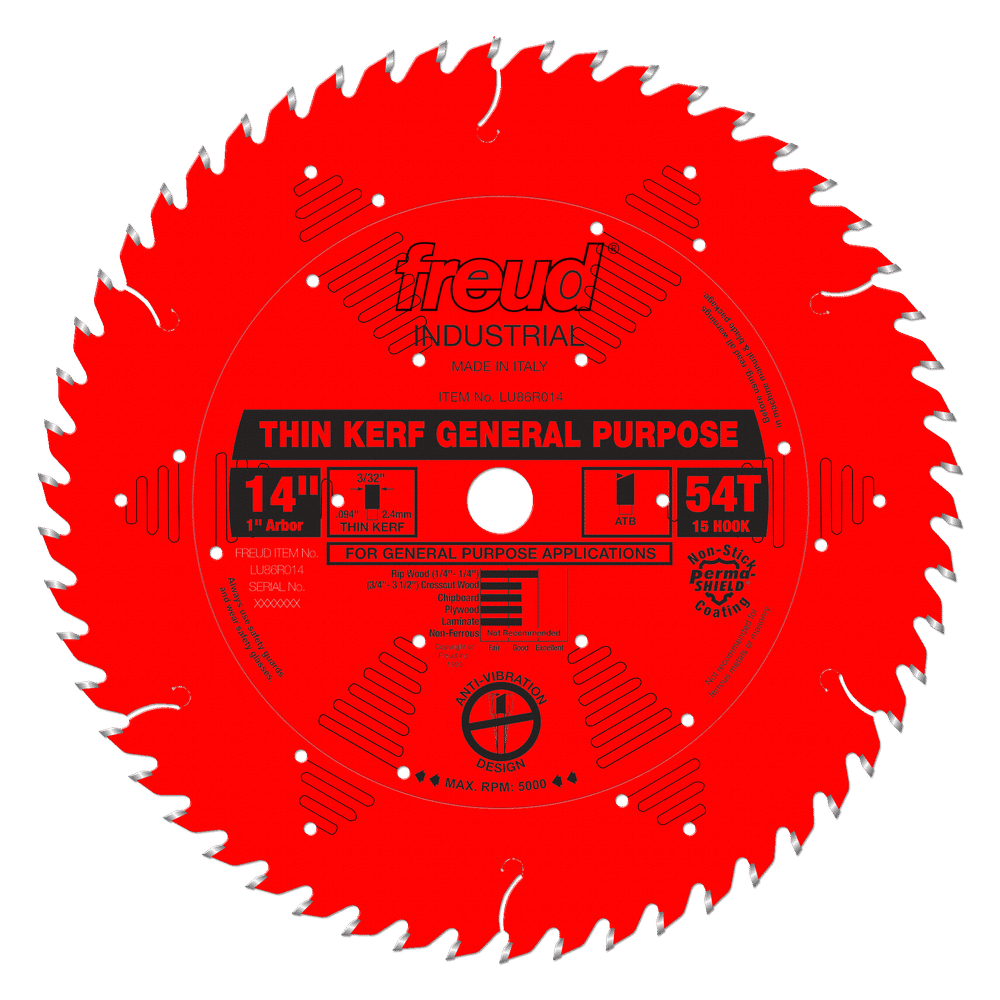 Freud 14 in. D X 1 in. Thin Kerf GP TiCo Hi-Density Carbide Circular Saw Blade 54 teeth 1 pk