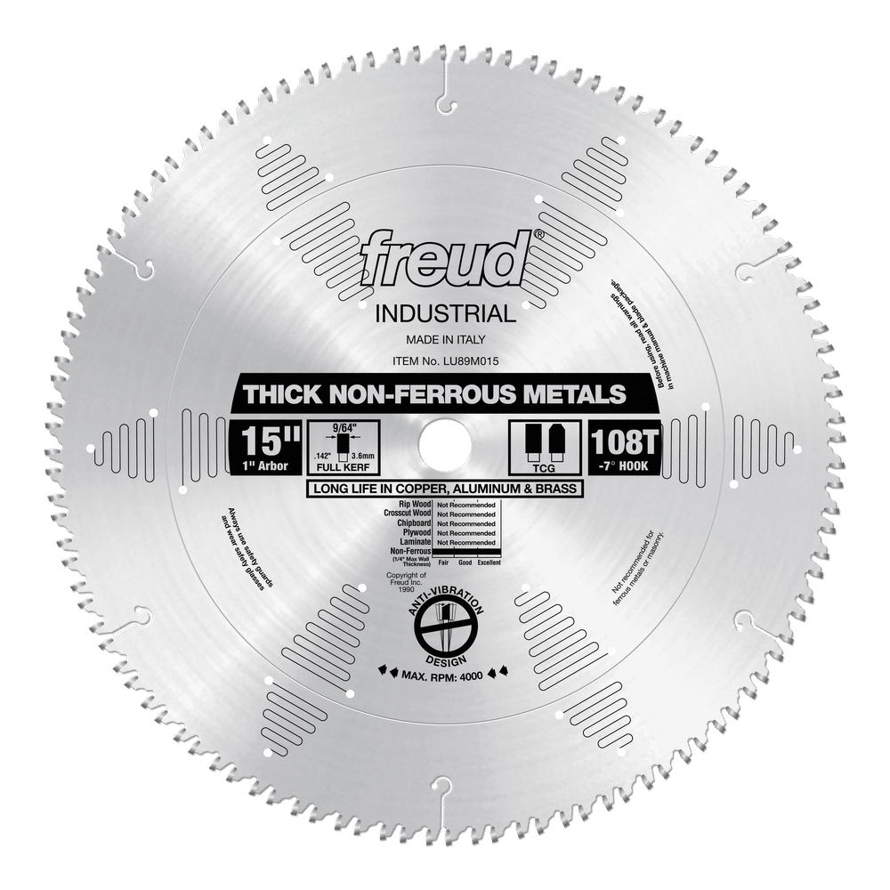 Freud 15 in. D X 1 in. Thick Aluminum TiCo Hi-Density Carbide Circular Saw Blade 108 teeth 1 pk