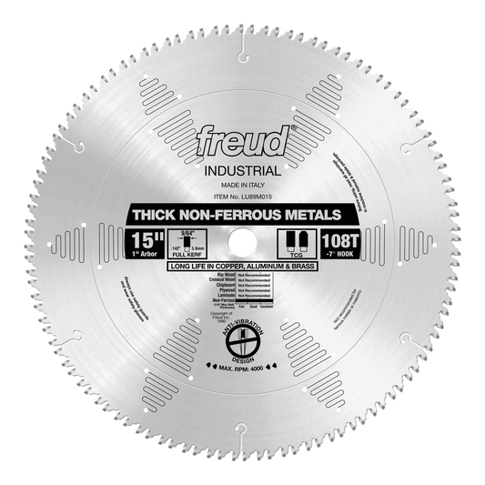 Freud 15 in. D X 1 in. Thick Aluminum TiCo Hi-Density Carbide Circular Saw Blade 108 teeth 1 pk