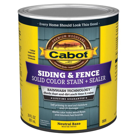 Cabot Siding & Fence Solid Tintable Neutral Base Water-Based Acrylic Stain and Sealer 1 qt