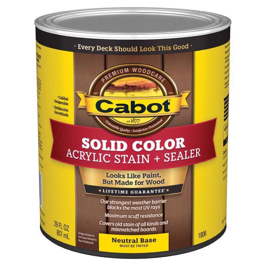 Cabot Solid Color Acrylic Stain & Sealer Solid Tintable Neutral Base Water-Based Acrylic Deck Stain