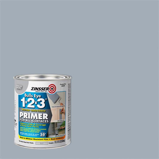 Zinsser Bulls Eye 123 Gray Water-Based Acrylic Copolymer Primer 1 qt