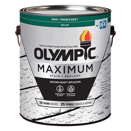 Olympic Maximum Solid Tintable White Base 1 Acrylic Latex Stain and Sealant 1 gal