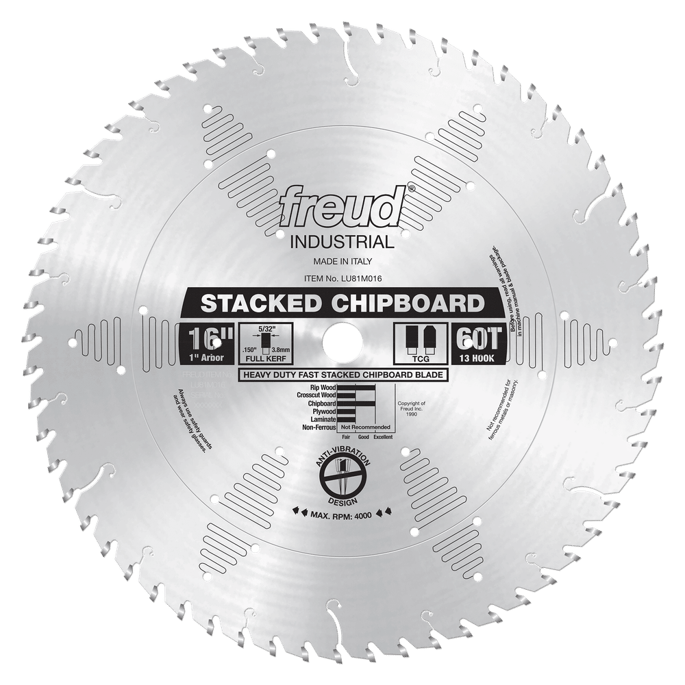 Freud 16 in. D X 1 in. HD Stacked Chipboard TiCo Hi-Density Carbide Saw Blade 60 teeth 1 pk