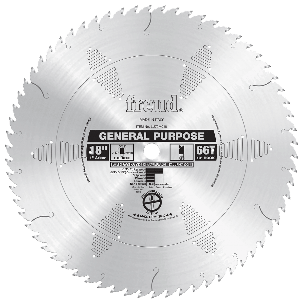 Freud 18 in. D X 1 in. General Purpose TiCo Hi-Density Carbide Circular Saw Blade 66 teeth 1 pk