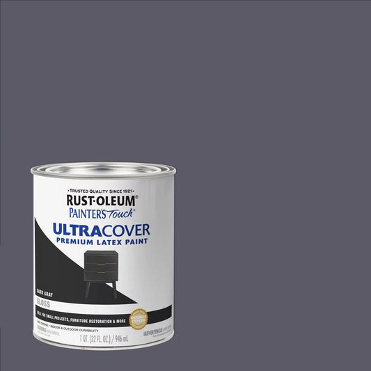 Rust-Oleum Painters Touch Ultra Cover Gloss Dark Gray Water-Based Acrylic Ultra Cover Paint 1 qt