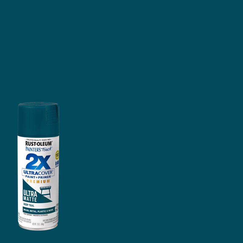 Rust-Oleum Painter's Touch 2X Ultra Cover Ultra Matte Deep Teal Paint+Primer Spray Paint 12 oz
