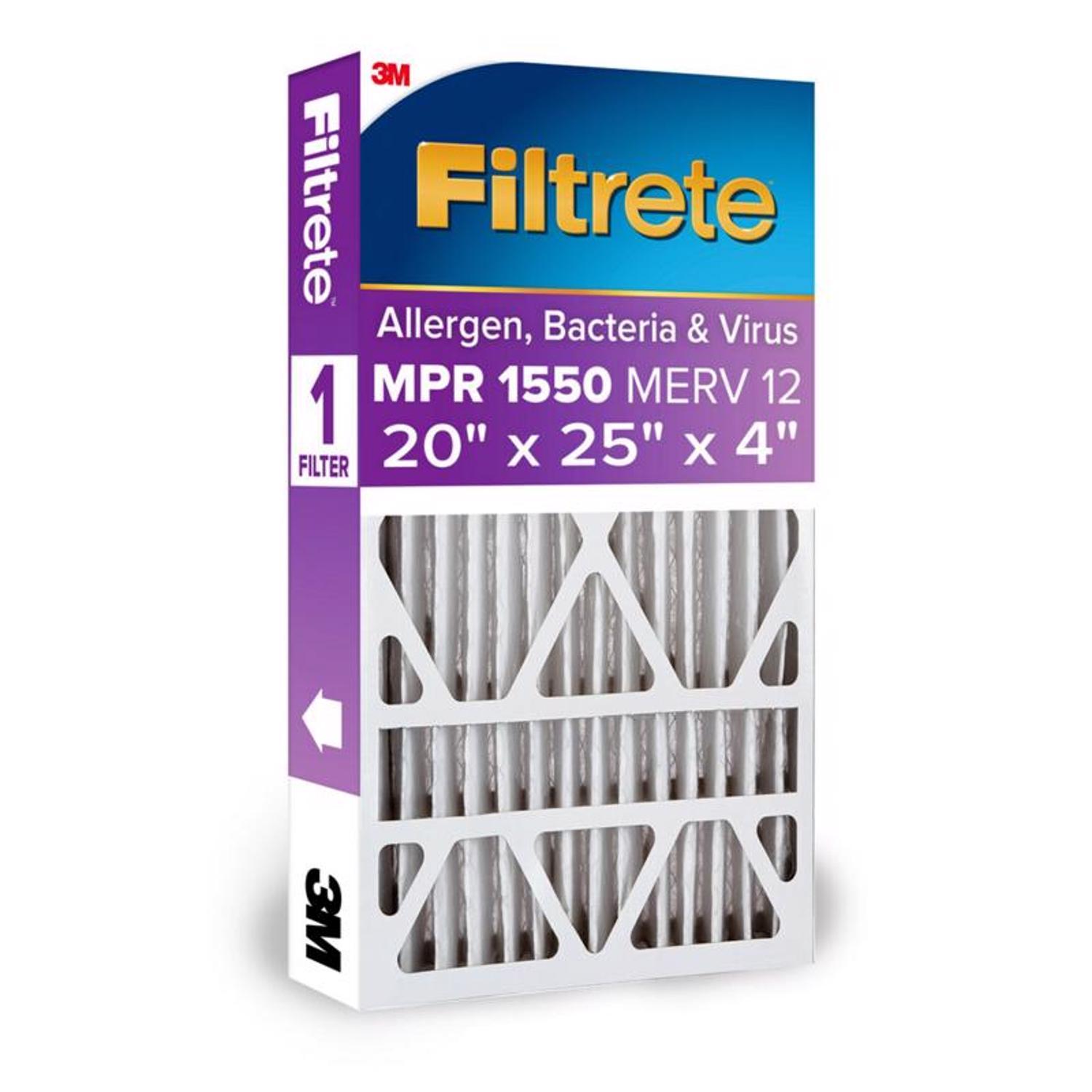 Filtrete 20 in. W X 25 in. H X 4 in. Polyester 12 MERV Pleated Allergen Air Filter 1 pk
