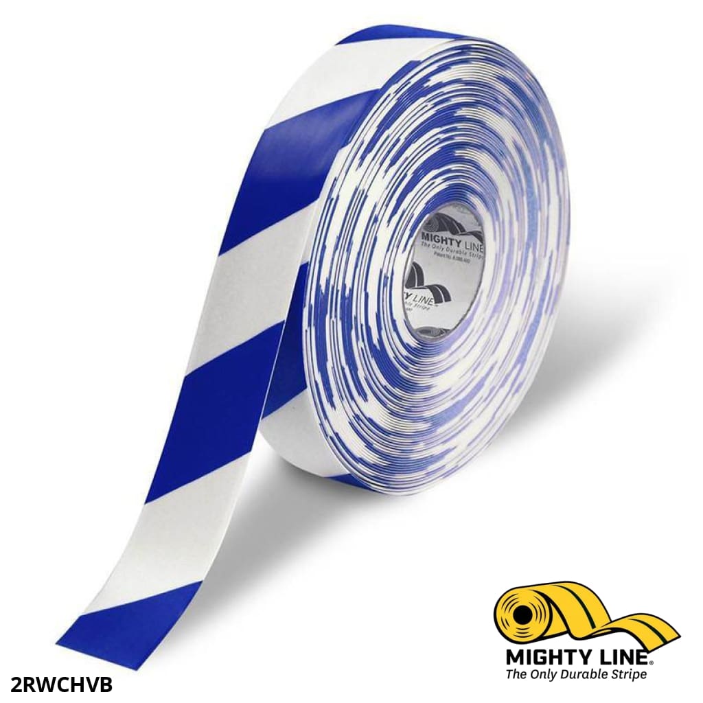 2” White Floor Tape with Blue Chevrons - 100' Roll