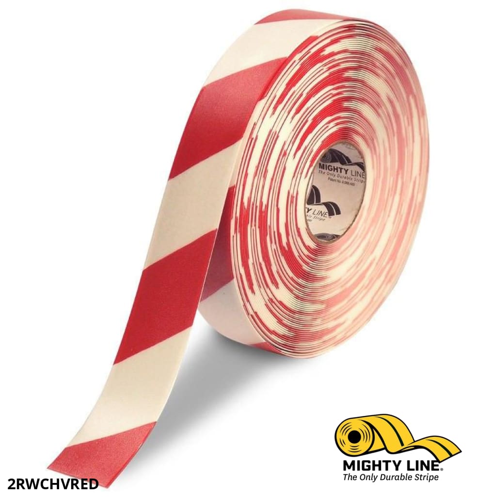 2" White Tape with Red Chevrons - 100'  Roll - Safety Floor Tape
