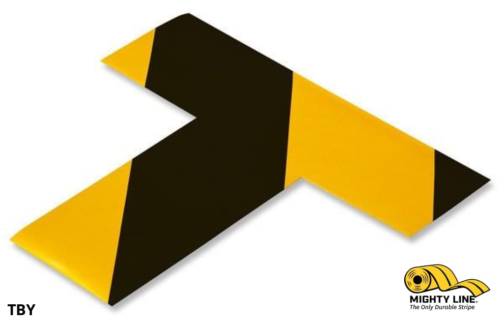 2" Wide Solid YELLOW T With Black Chevrons - Pack of 100 - Safety Floor Tape & Floor Marking