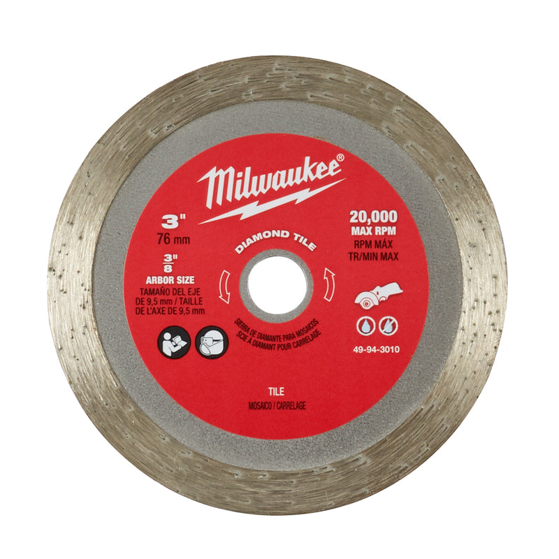 Milwaukee 3 in. D X 3/8 in. X 0.04 in. thick Diamond Tile Blade 1 pc