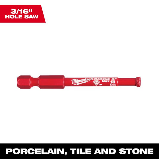 Milwaukee Diamond Max 3/16 in. Diamond Grit Glass/Porcelain/Tile/Stone 3 in. L X 1/4 in. D Hole Saw