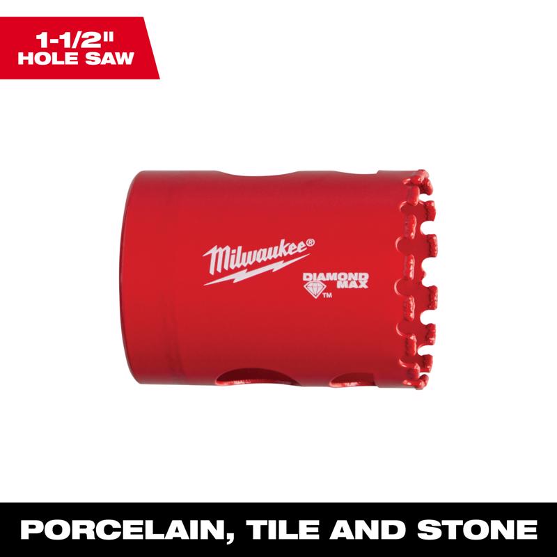 Milwaukee Diamond Max 1-1/2 in. Diamond Grit Glass/Porcelain/Tile/Stone 2-1/2 in. L Hole Saw