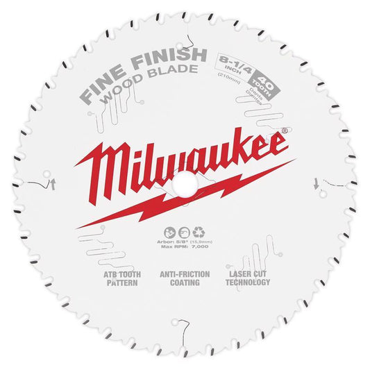 Milwaukee 8-1/4 in. D X 5/8 in. Fine Finish Tungsten Carbide Saw Blade 40 teeth 1 pk